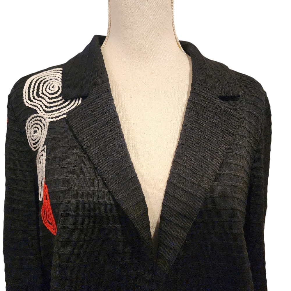 Ming Wang Black Blazer with Red and White Embroidery Sz Large - Picture 7 of 13
